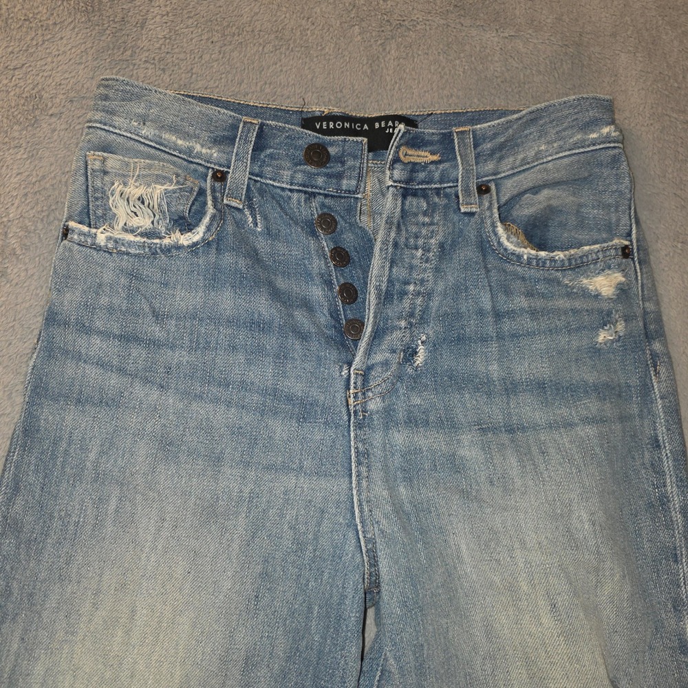 Veronica Beard Blake Classic Straight High Rise Distressed Jeans Clearwater 25